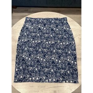 Attention XXL Navy Blue White Floral Pencil Skirt Knee Length Stretch